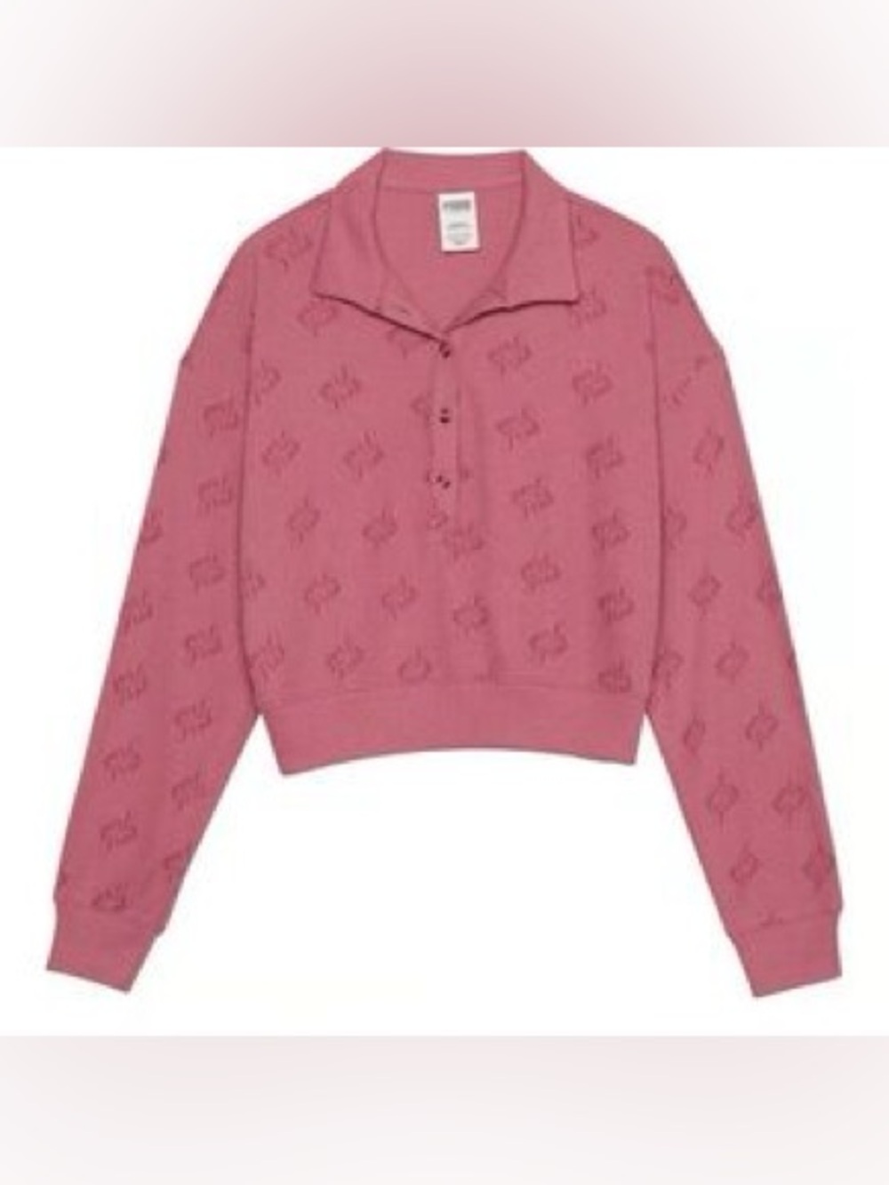 Victoria’s Secret Pink Long-Sleeve waffle knit Polo Top M - Picture 2 of 7